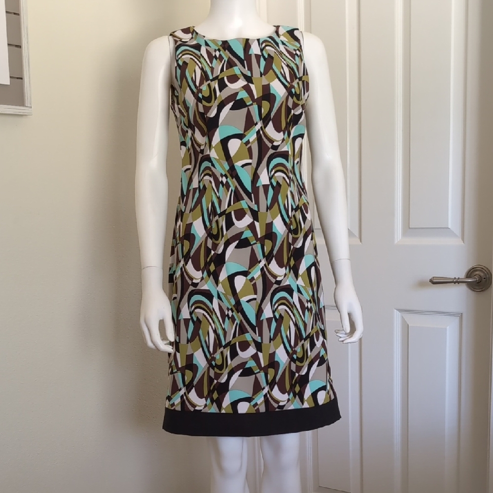 Connected Petite Sheath Dress Sz6P Geometric Sleeveless Zip-up EUC Poly/Spandex